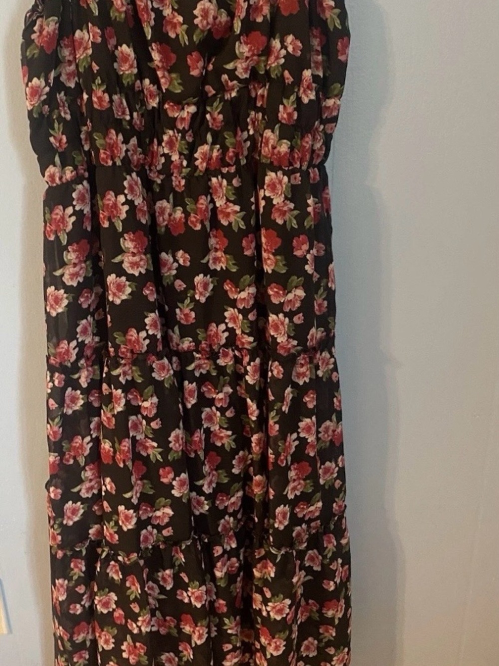 No Boundaries Black Maxi dress with Pink Floral Accents